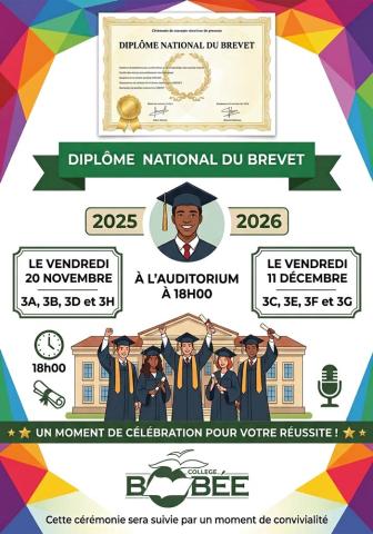 Dates de remise des diplômes du brevet 2026 